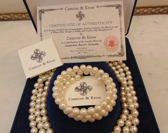 Camrose & Kross Jackie O Reproduction Pearl Necklace and Bracelet Set