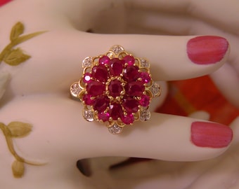 14K Gold Rubin Diamant Abendring, Größe 17,5