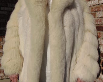 Vintage White Fox Fur Jacket: Preloved Wedding Coat (M)