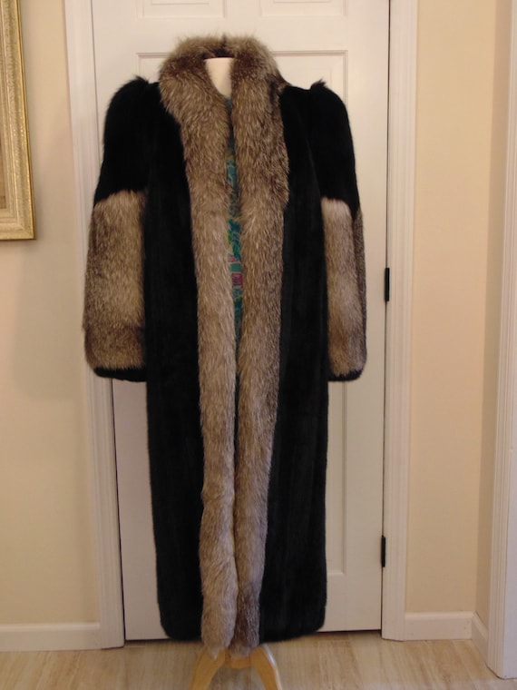 Mink Coat Fox Tuxedo, Full Length Ranch Mink Fur C