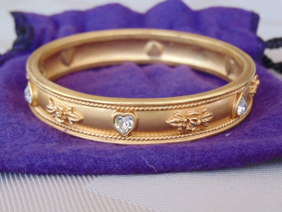 Vintage Gold Bangle Bracelet-Wedding Love Blooms … - image 1