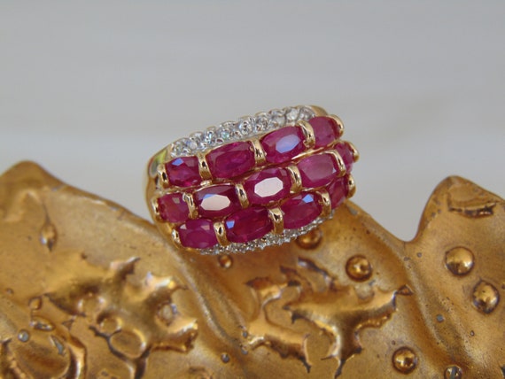Vintage 10K Gold Ruby Diamond Ring - Size 7 1/4 - image 3