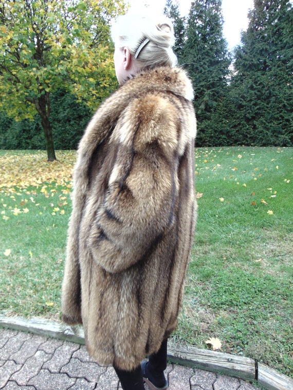 Olivia Textured Mink Stroller Coat with Fox Tuxedo Collar