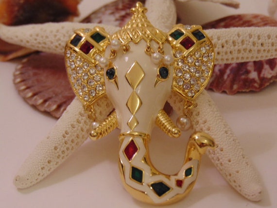 Vintage KJL Elephant Brooch: Kenneth Jay Lane Sta… - image 4