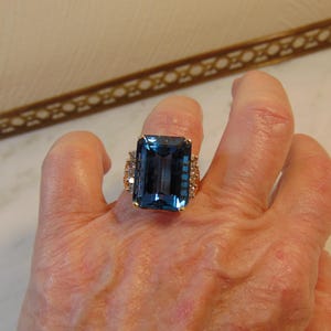 14KTYG Blue Topaz Ring, 20CT. Blue Topaz Ring, Estate Topaz Ring, Large Blue Topaz Stone Ring, Vintage 14KTYG Rings, Gold Ring, Blue Topaz