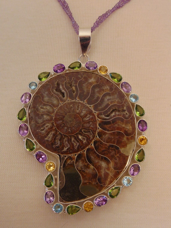 925 Silver Necklace with Ammonite Fossil and Amet… - image 8