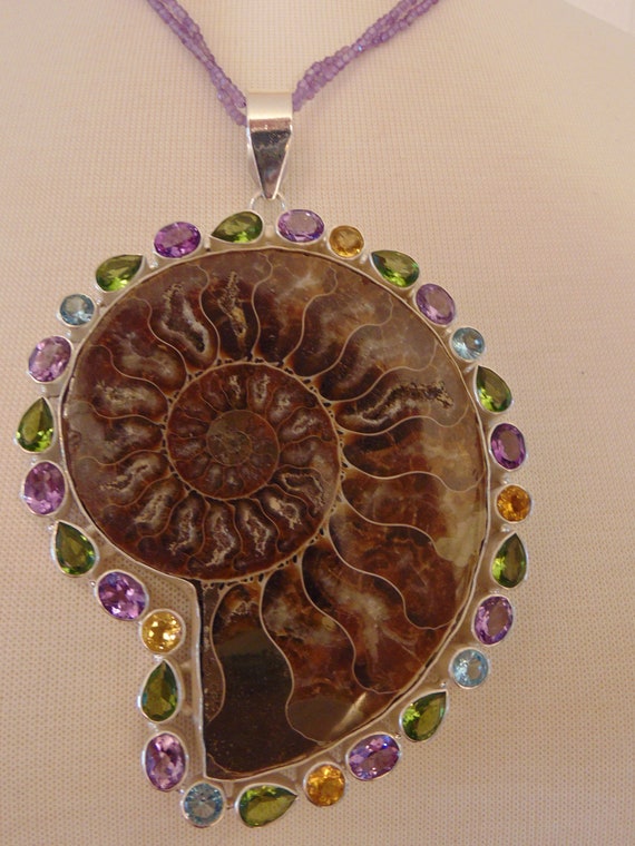 925 Silver Necklace with Ammonite Fossil and Amet… - image 2