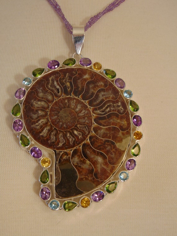 925 Silver Necklace with Ammonite Fossil and Amet… - image 9