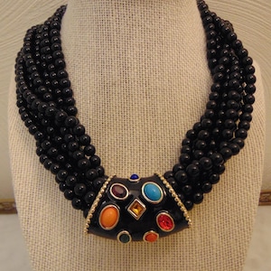 Kenneth Jay Lane Jewelry, Black Beaded Necklace, Vintage KJL Jewelry-Designer Jewelry, KJL Jewelry-Holiday Jewelry, Vintage Kenneth Jay Lane
