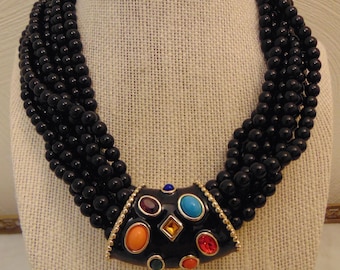 Kenneth Jay Lane Jewelry, Black Beaded Necklace, Vintage KJL Jewelry-Designer Jewelry, KJL Jewelry-Holiday Jewelry, Vintage Kenneth Jay Lane