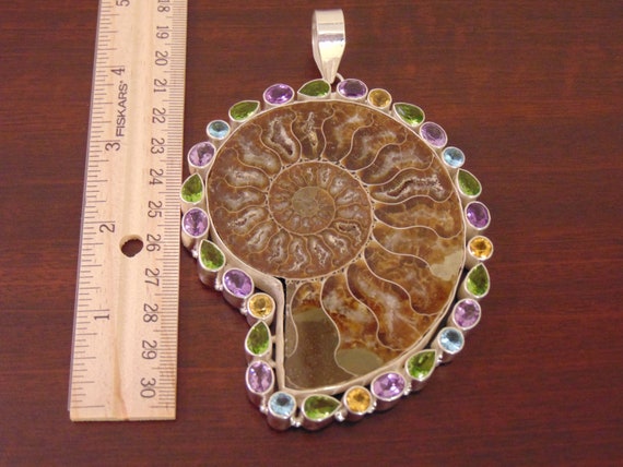 925 Silver Necklace with Ammonite Fossil and Amet… - image 4