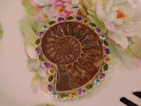 925 Silver Necklace with Ammonite Fossil and Amet… - image 6