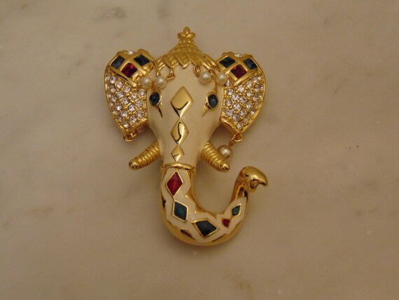 Vintage KJL Elephant Brooch: Kenneth Jay Lane Sta… - image 2