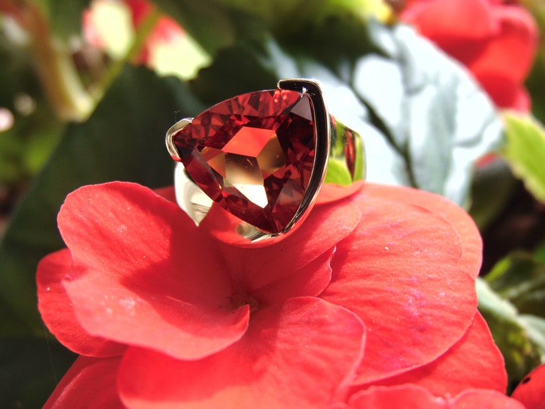 Spresseratite Garnet Ring-Garnet Ring-Trillion Cut Garnet Ring-Gold Garnet Ring-Garnet Dinner Ring-Garnet Cocktail Ring-Garnet Jewelry Gifts image 1