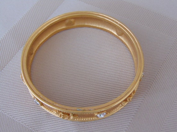 Vintage Gold Bangle Bracelet-Wedding Love Blooms … - image 6