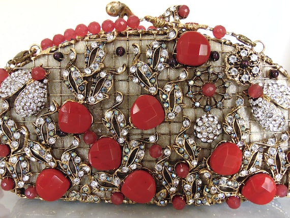 Edidi Red Gemstone Crystal Beaded Purse: Wendy Lau Design