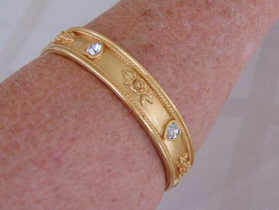 Vintage Gold Bangle Bracelet-Wedding Love Blooms … - image 2