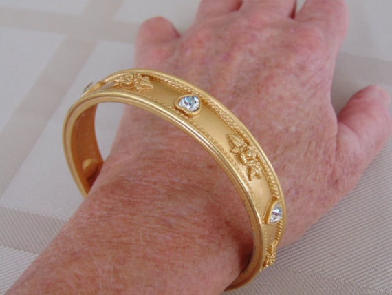 Vintage Gold Bangle Bracelet-Wedding Love Blooms … - image 8