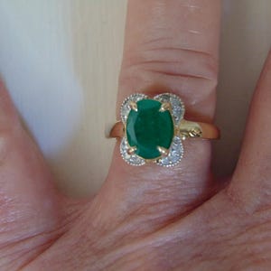 14KTYG Genuine Emeral Diamond Ring, Gold Emerald Ring, Estate Emerald Gold Ring, Vintage Emerald Diamond Ring, Emerald Diamond Engagement