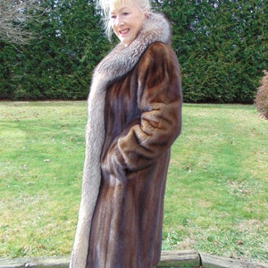 Full Length Mahogany Mink Fox Tux Trim And EarMuffs, Long Mahogany Mink. Preloved Mink Fur Coat, Long Vintage Mahogany Mink Fur, Estate Furs