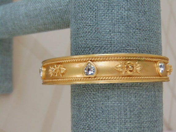 Vintage Gold Bangle Bracelet-Wedding Love Blooms … - image 5