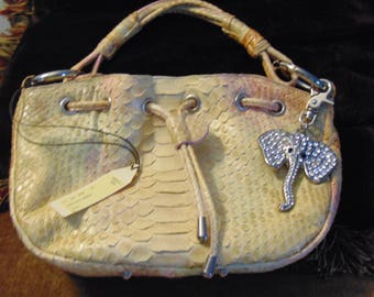 Vintage Retta Wolff Python Handbag: Italian Leather Bag with Crystal Elephant