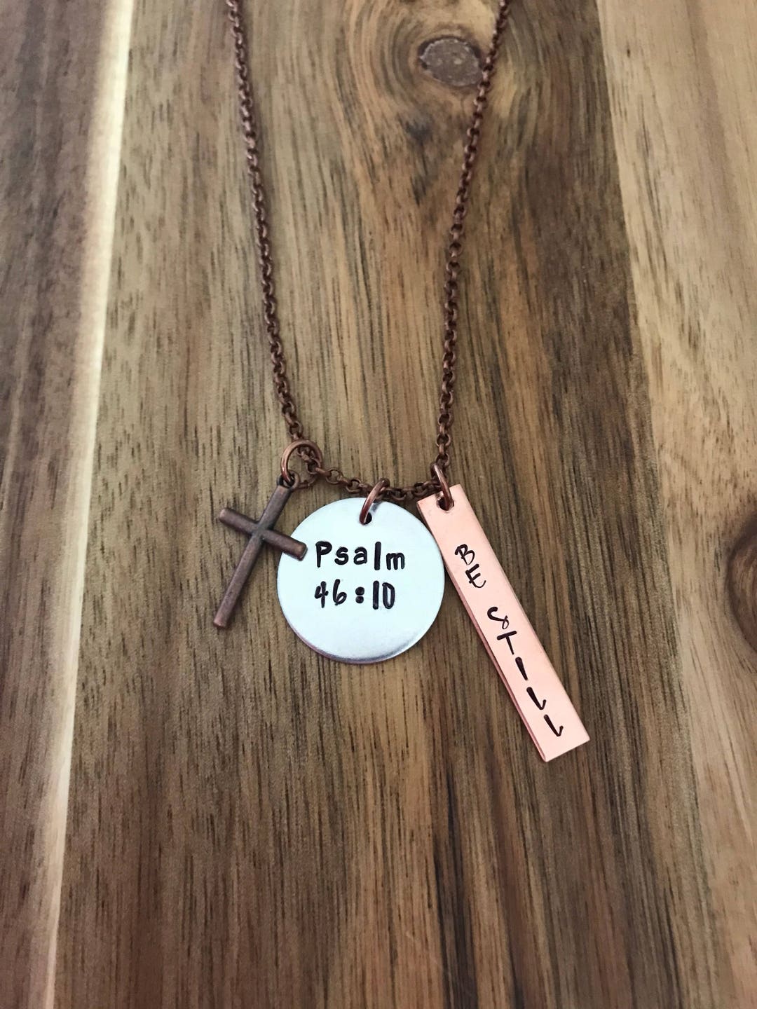 Psalm 46:10 Necklace Be Still and Know Cross Copper Bar Bible Verse ...