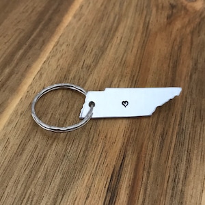 Tennessee Keychain TN Gift State Shape Of TN Hand Stamped Heart Copper Aluminum