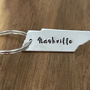 Custom Personalized Tennessee Keychain TN Gift State Nashville Shape Of TN City Town Text Hand Stamped Copper Aluminum