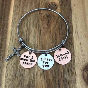 Jeremiah 29:11 Bracelet Jewelry Bible Verse Scripture Christian Gift Copper Cross Hand Stamped For I Know The Plans I Have For You