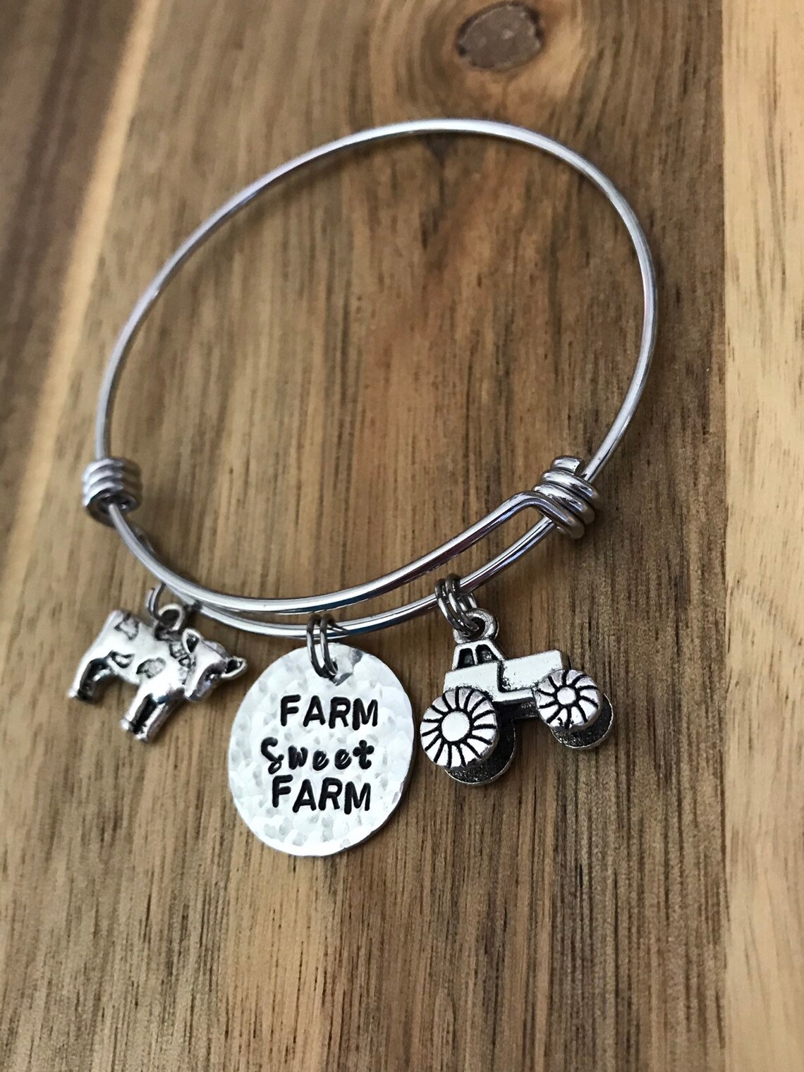 Cow Tractor Bracelet Farm Sweet Farm Jewelry Gift Hand Stamped Etsy