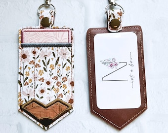 Autumnal Pinks Pencil ID Holder, Personalized Bag Tag,Custom ID Badge Holder,Vertical ID Card Case,Lanyard Accessory, Teacher Gifts Under 20