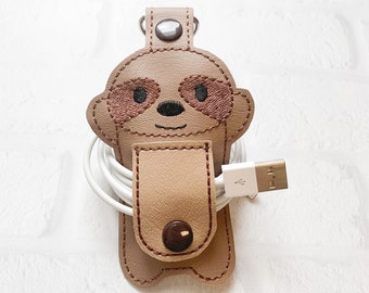 Sloth Earbud Cord Wrap Organizer Keychain, Sloth Earphone Holder Cable Organizer Keychain iPhone Cord Wrap Earbud Case Holder Cable Holder