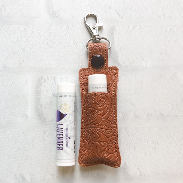 Bourbon Embossed Faux Leather Lipbalm Young Living Essential Oil USB Lip Balm Keychain Case Holder Gift Gifts Under 10 20 Idea Ideas