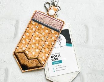 Daisy Pencil ID Holder, Personalized Bag Tag,Custom ID Badge Holder,Vertical ID Card Case,Lanyard Accessory, Teacher Gift, Gifts Under 20