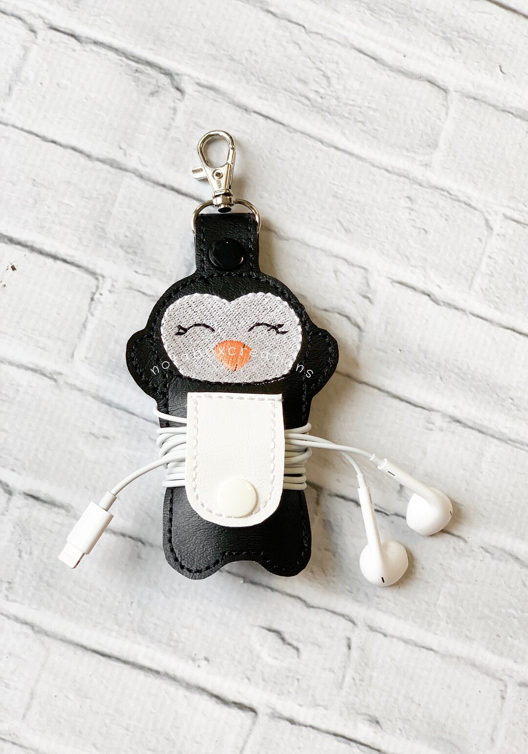 Penguin Earbud Cord Cable Wrap Keeper Organizer Custom Case Keychain ...