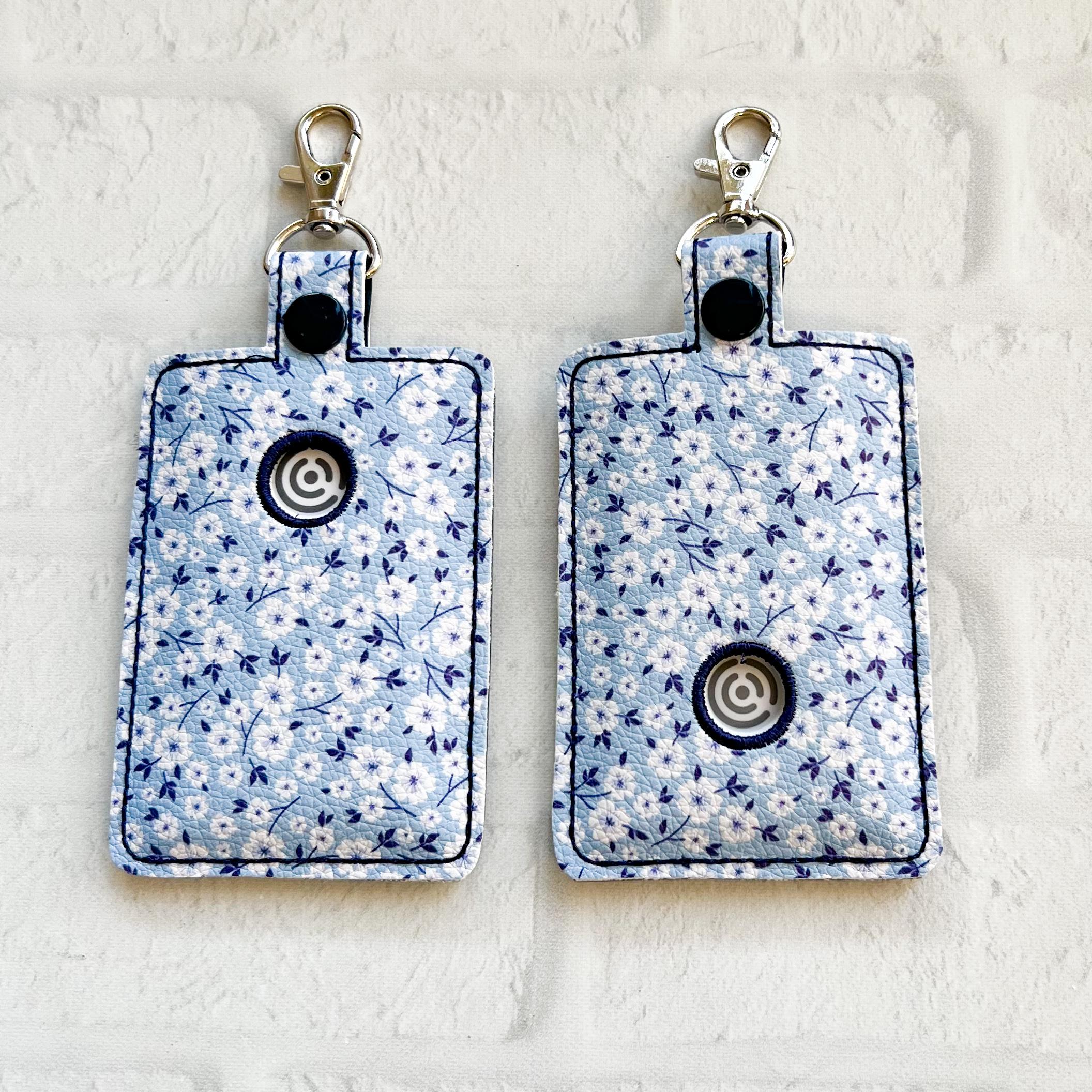 Tiny Blue Floral Alarm Badge Holder: Personalized Bag Tag