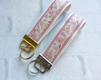 Cherry Blossom Vegan Leather Wristlet: Safety Keychain, Bridesmaid Gifts Under 20 For Her