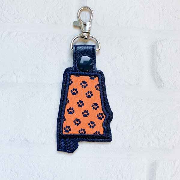 Auburn University Tiger Paw Alabama Vegan Leather Keychain Keyring Gift Idea, Auburn Gifts Under 10, Alabama War Eagle Lover Key Chain Ring