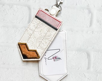 Cream Embossed Pencil ID Holder,Personalized Bag Tag,Custom ID Badge Holder,Vertical ID Card Case,Lanyard Accessory, Teacher Gifts Under 20