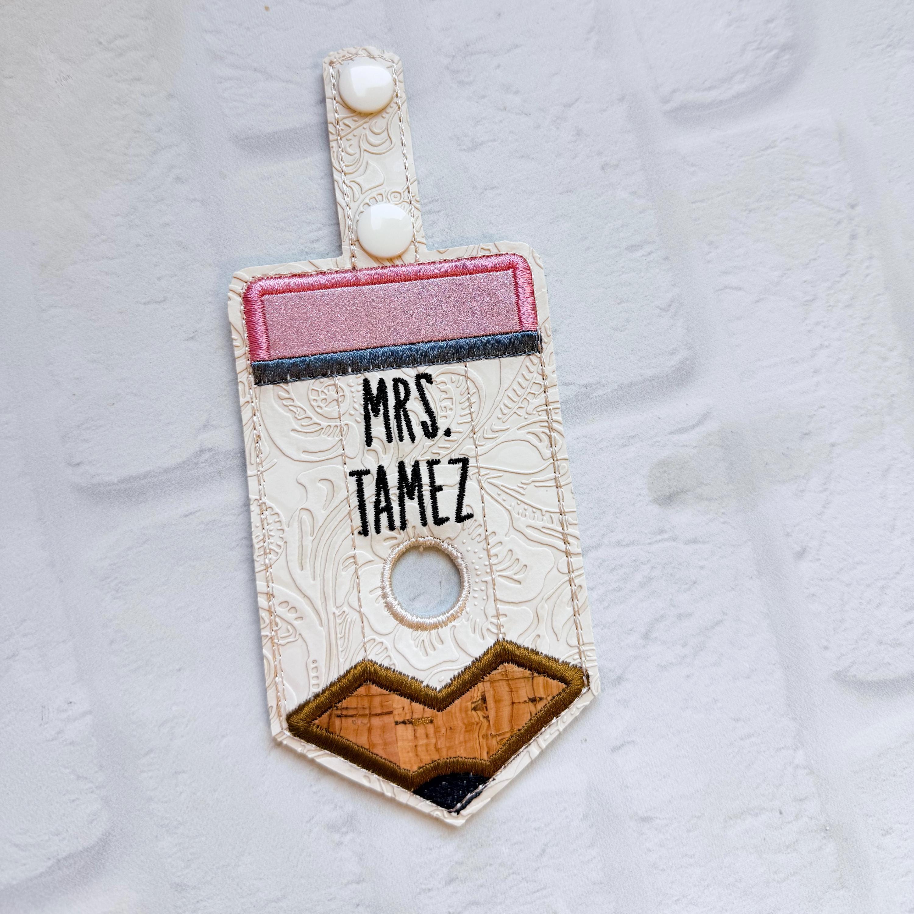 Cream Embossed Vegan Leather Pencil ID Holder: Personalized