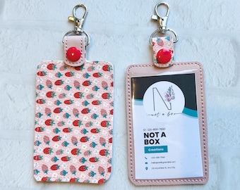 Sweet Strawberry Badge Holder: Personalized Bag Tag, Vertical ID Card Case, Teacher Lanyard Accessory, Gifts Under 20