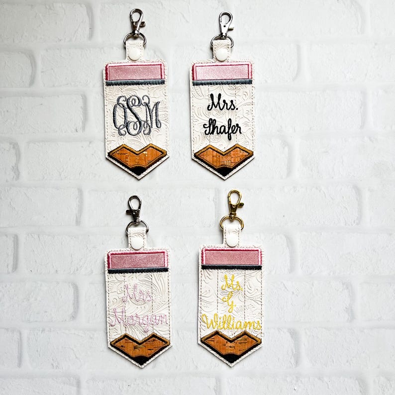 Cream Embossed Pencil ID Badge Holder: Personalized Bag Tag, Vertical Card Case,Teacher Lanyard Accessory, Gifts Under 20 image 10