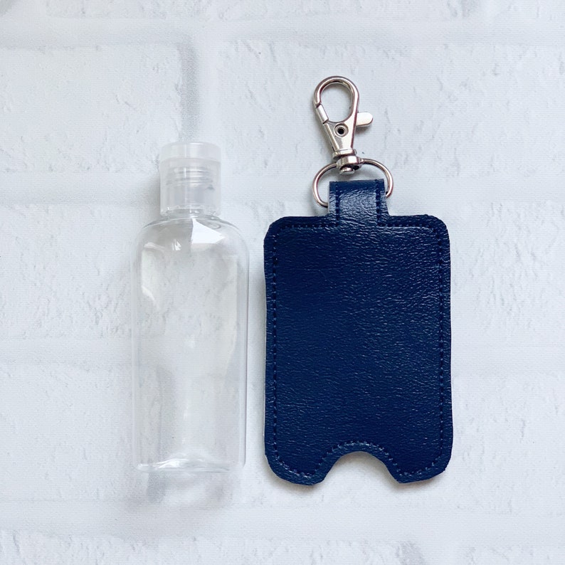 Navy Blue Faux Leather Hand Sanitizer Keychain Holder Gift Etsy