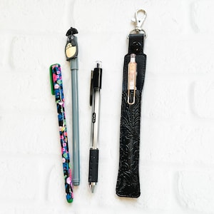Black Embossed Pen Pencil Holder Keychain for Lanyard,Stylus Holder,Pen Pencil Keychain Case,Teacher or Nurse Lanyard Gift Idea,Planner Pen