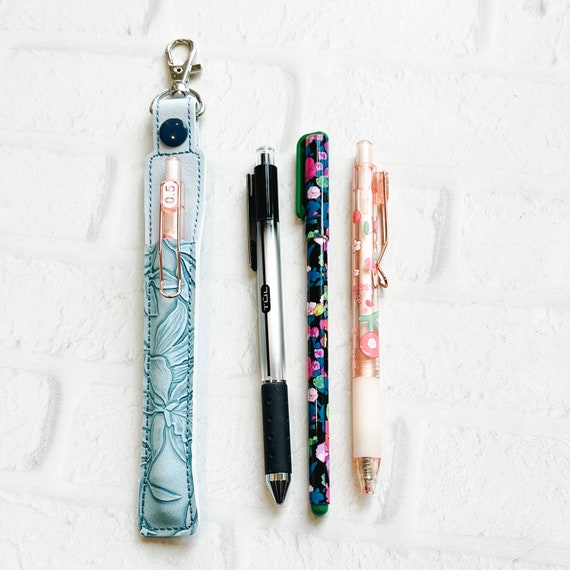 Light Blue Floral Embossed Pen Holder Keychain,stylus Holder,pen Pencil  Keychain Case,pen Holder,teacher Nurse Lanyard, Gifts Under 10 