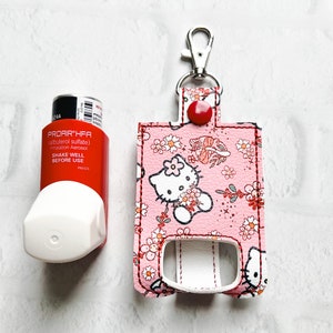 Cartoon Kitty Inhaler Keychain Case: Vegan Leather Asthma Gift
