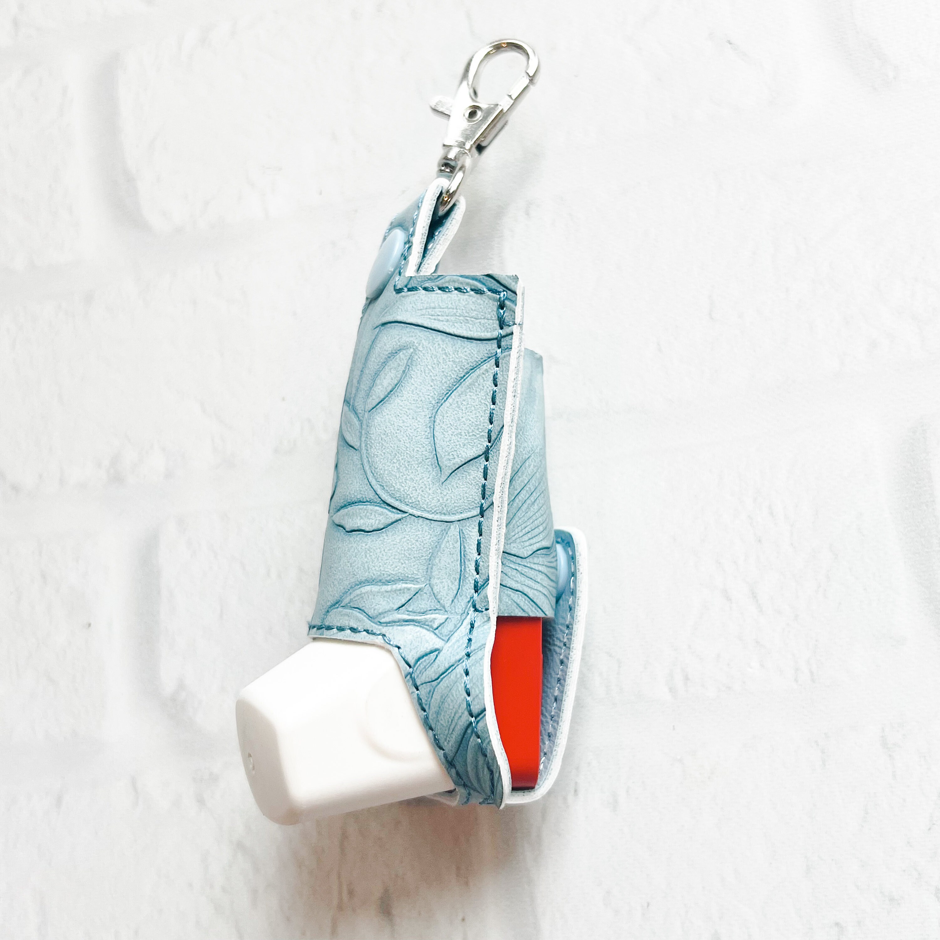 Inhaler Cuff Key Lt. Blue Floral Embossed Inhaler Case Keychain,inhaler Holder Keychain ...