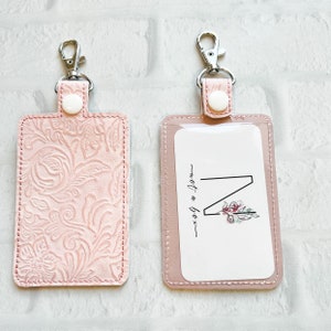 Lt Pink Embossed ID Holder, Personalized Bag Tag,Custom ID Badge Holder,Vertical ID Case,Lanyard Accessory, Teacher Gift, Gifts Under 20