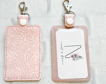 Lt Pink Embossed ID Holder, Personalized Bag Tag,Custom ID Badge Holder,Vertical ID Case,Lanyard Accessory, Teacher Gift, Gifts Under 20